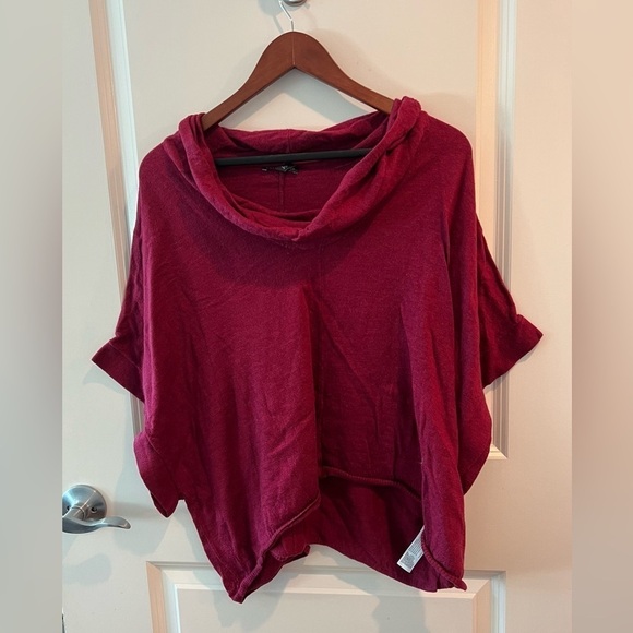 Eileen Fisher Maroon Red Merino Wool Cowl Neck Drape Oversized - Picture 1 of 15